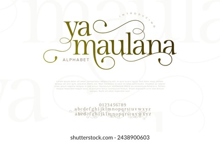 Yamaulana premium luxury arabic alphabet letters and numbers. Elegant islamic typography ramadan wedding serif font decorative vintage. Creative vector illustration