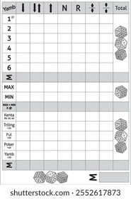 Yamb Printable Sheet, Isolated on The White Background 