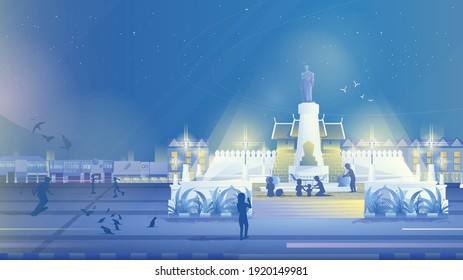 Yamo, Thao Suranaree monument in Korat or Nakhon Ratchasima city, Thailand. Night time concept