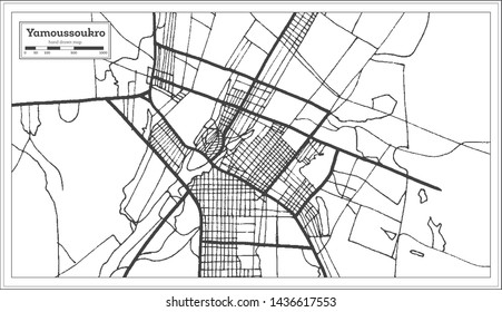 Yamoussoukro Elfenbeinküste Stadtplan in Schwarz-Weiß-Farbe. Übersicht. Vektorgrafik.