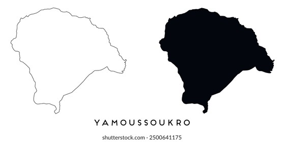 Yamoussoukro mapa de contorno y Vector de silueta negro