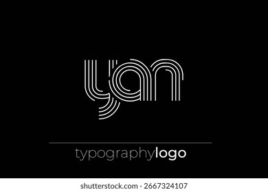 Logotipo de tipografía geométrica moderna YAN. Composición moderna y elegante con una ilustración de logotipo de tipografía monocromática diseñada con líneas intrincadas.