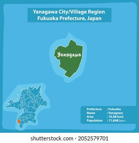 Yanagawa City Village Region Fukuoka Prefecture Map, Japan