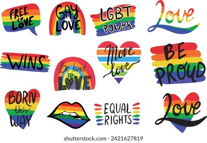 Yand drawn lgbt stickers set. vector illustrations