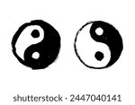 Yang yin circle symbol, vector grunge chinese sketch. Hand drawn taoism icon