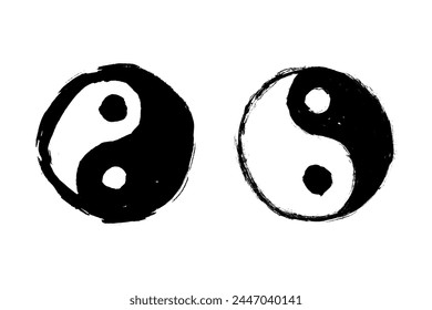 Yang yin circle symbol, vector grunge chinese sketch. Hand drawn taoism icon