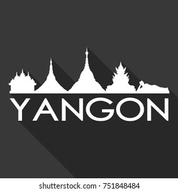 Yangon Flat Icon Skyline Silhouette Design City Vector Art Famous Buildings.