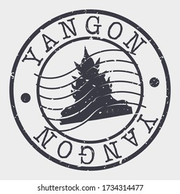 Yangon, Myanmar (Burma) Stamp Postal. Building Silhouette Seal. Passport Round Design. Famous Monument Vector Icon Retro Travel Design.