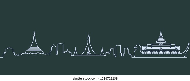 Yangon Single Line Skyline