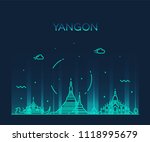 Yangon skyline, Myanmar. Trendy vector illustration, linear style