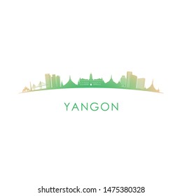 Yangon skyline silhouette. Vector design colorful illustration.