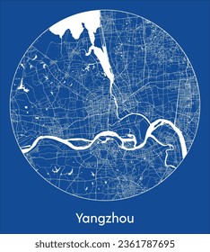 Yangzhou China Asia City Map blue print round Circle vector illustration