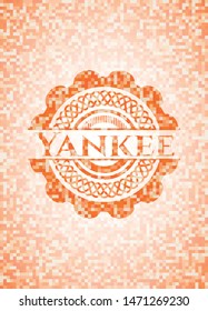 Yankee abstract orange mosaic emblem with background