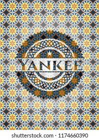 Yankee arabic badge background. Arabesque decoration.