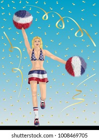 "Yankee Cheerleader of United States Fans"?� Cheerleader girl, confetti papers and background are in different layers.
