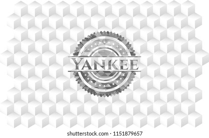 Yankee grey badge with geometric cube white background