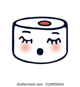 Yanonian cute sushi rolls kids. Wasabi vector food with fish and rice. On a white isolated background. Restaurant logos