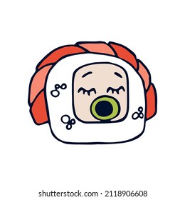 Yanonian cute sushi rolls kids. Wasabi vector food with fish and rice. On a white isolated background. Restaurant logos