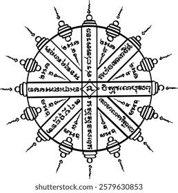 Yant Paed Tit translated to Eight Directions Yantra. The meaning is a protective symbol believed to ward off evil spirits, wild animals, and dangers, especially for travelers.