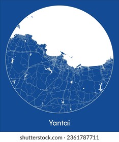 Yantai China Asia City Map blue print round Circle vector illustration