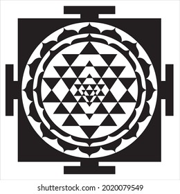 Yantra laksmi, ein Symbol für Wohlstand und Wohlstand im Hinduismus. Shri Yantra ist das älteste heilige Symbol. Shantra Schwarz-Weiß