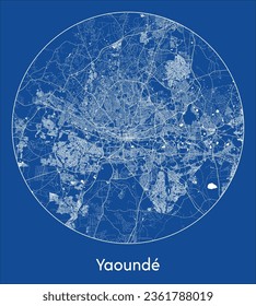 Yaounde Cameroon Africa City Map blue print round Circle vector illustration