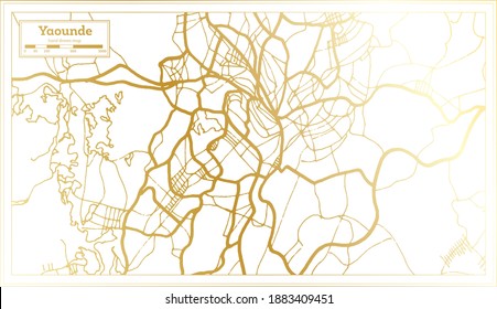 Mapa de la ciudad de Camerún en estilo retro en color dorado. Mapa de esquema. Ilustración vectorial.
