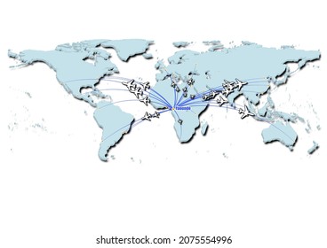 Yaounde-Cameroon in concept vector illustration, map showing flights from Yaounde-Cameroon to major cities around the world.