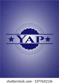 Yap badge with denim background