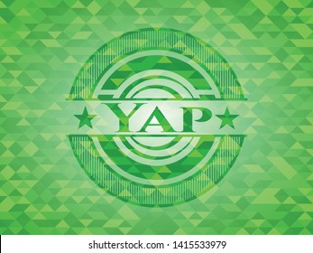 Yap green emblem with mosaic ecological style background. Vector Illustration. Detailed.