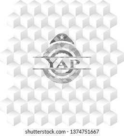 Yap grey emblem. Vintage with geometric cube white background