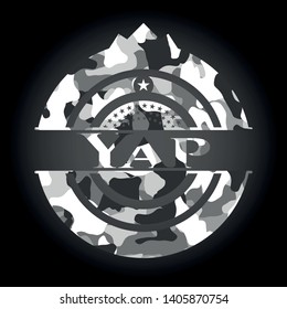 Yap on grey camouflage texture