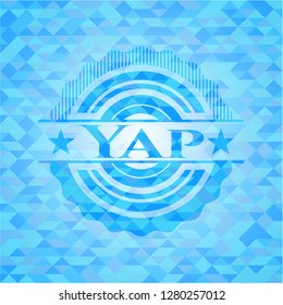 Yap realistic sky blue emblem. Mosaic background