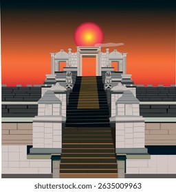 Yapahuwa kingdom minimal vector illustration, An ancient fortress and capital built in the early 13th century. Yapahuwa is a rock rising to a height of 90m.