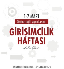 Düşünen değil, yapan kazanır. 1-7 Mart Girişimcilik Haftası
translation: 1-7 march. The one who does wins, not the one who thinks. Happy entrepreneurship week.