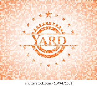 Yard abstract emblem, orange mosaic background