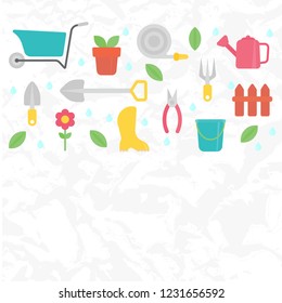 yard flat vector gardening inventory garden flowers tools design template card set