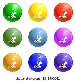 Yard grass cutter icons vector 9 color set isolated on white background for any web design 