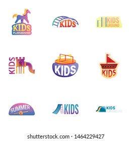 Yard playground logo set. Cartoon set of 9 yard playground vector logo for web design isolated on white background