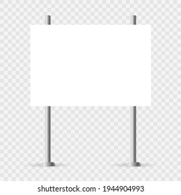 Yard Sign Mockup. White Realistic Advertising Banner. Horizontal Mock Up Vector Illustration. Blank Empty Billboard Isolated.