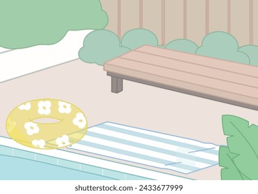 yard with swimming pool and chair, background -flat illustration 