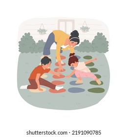 Yard Twister Isolated Cartoon Vector Illustration. Family Playing Twister Outdoors, Leisure Time, Summer Backyard Game, Fun Activity For Parents And Children, Colorful Dots Vector Cartoon.