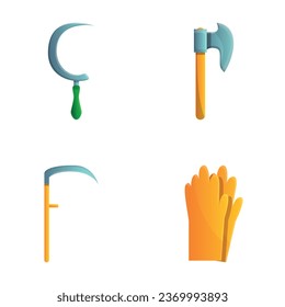 Yard work icons set cartoon vector. Garden inventory. Horticulture, gardening