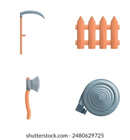 Yard work icons set cartoon vector. Garden inventory. Horticulture, gardening