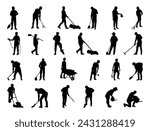 Yard worker silhouette vector art white background