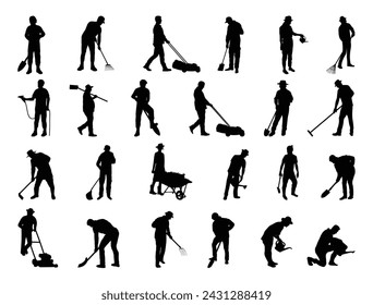 Yard worker silhouette vector art white background