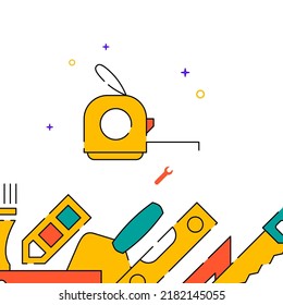 Yardstick work tool filled line vector icon, simple illustration, related bottom border.
