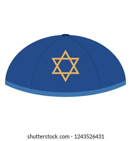 Yarmulke - Blue yarmulke or skullcap with gold Star of David design for Hanukkah