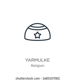 Icono de Yarmulke. Icono de contorno lineal delgado aislado en fondo blanco de la colección religiosa. Signo vectorial de línea, símbolo para web y móvil