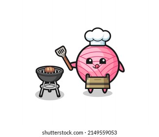 yarn ball barbeque chef with a grill , cute design